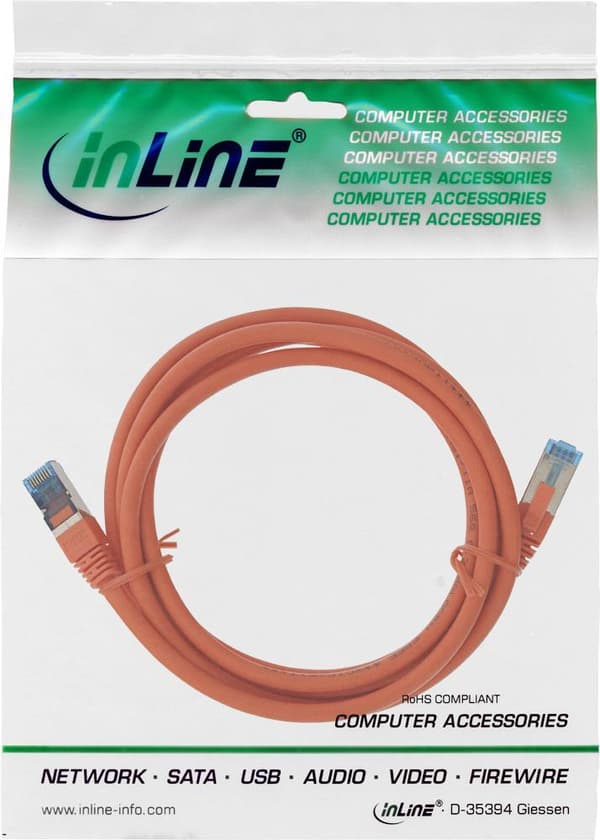 InLine - Patch-kabel - RJ-45 (M) til RJ-45 (M) - 1,0 m - SFTP, PiMF - CAT 6a - halogenfri, uden krog - orange (76811O)