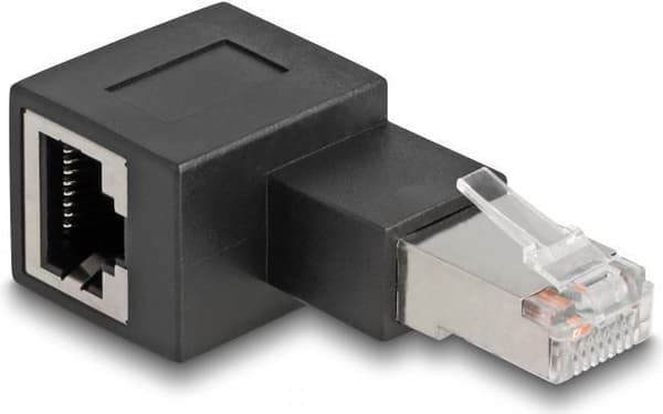 Delock RJ45 Stecker zu RJ45 Buchse Adapter Cat.6A 90° efter vänster handlad (87863)