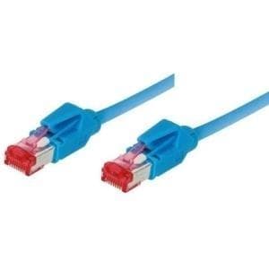 Patchkabel S/FTP, PiMF, Cat 6, blå, 0,3 m, halogenfri, med Draka-kabel och Hirose-kontakter TM21 (718003B)