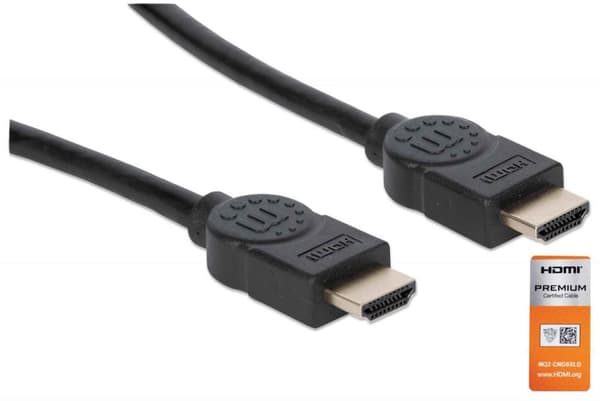 Manhattan 355346 Premium højhastigheds HDMI-kabel med Ethernet-kanal 4K@60Hz HEC ARC 3D 18 Gbit/s Båndbredde HDMI han til HDMI han skærmet sort 1,8 m
