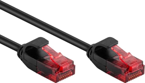 Goobay U/UTP CAT6 Gigabitin ohut verkkokaapeli / musta - 1 metri