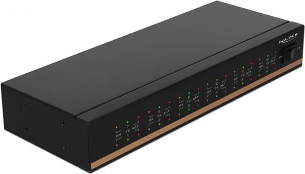 DeLOCK USB2.0 till 12-portars seriell RS-232 Hub med överspänningsskydd och utökat temperaturområde - Seriell adapter - USB2.0 - RS-232 x 12 - Svart (