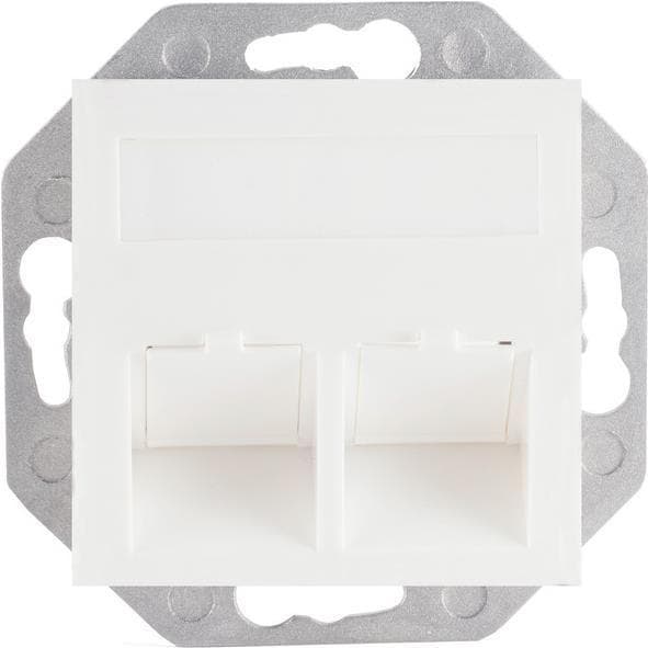 shiverpeaks ®-BASIC-S--Nätverksuttag för Keystone, 2-faldigt med endast lutande utlopp med centreringsplatta 55x55 mm (BS74282-55) Vit