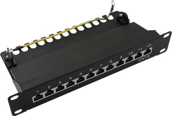 LogiLink Patch panel 12-Port RJ45 10" Cat6 skærmet, sort Sort