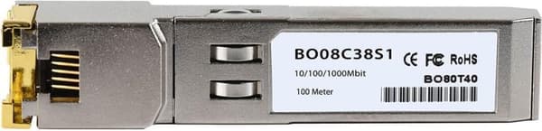 Blå optik MGBIC-100BT. SFP transceiver type: Fiberoptisk, Maksimal dataoverførselshastighed: 1000 Mbit/s, Interface: SFP. Farve på produkt: Sølv. Vægt