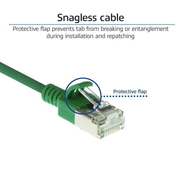 ACT Grön 3 meter LSZH U/FTP CAT6A datacenter slimline patchkabel utan hak med RJ45-kontakter (DC7703)