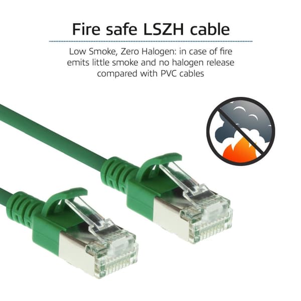 ACT Grön 3 meter LSZH U/FTP CAT6A datacenter slimline patchkabel utan hak med RJ45-kontakter (DC7703)