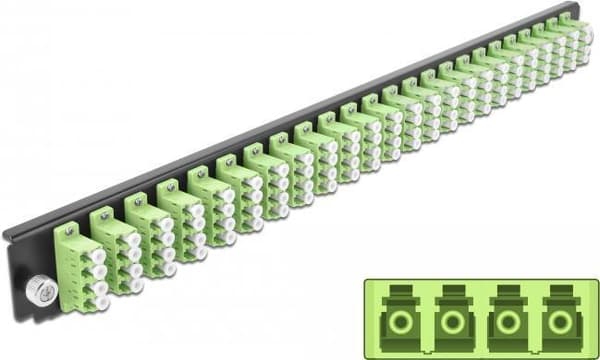 DeLOCK - Rack monteringsplade til fiberoptisk splejsningsboks - front - LC MM X 24 - lysegrøn - 1U - 48,3 cm (19") (43374) Grøn