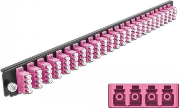 Delock - Rack monteringsplade til fiberoptisk splejsningsboks - front - LC MM X 24 - violet - 1U - 48,3 cm (19") Violet