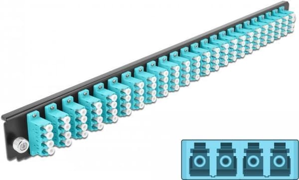 Delock - Fiberoptisk splejsningsbokspanel - front - LC MM X 96 - sort, akvamarin - 1U - 48,3 cm (19")