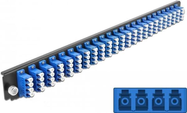 Delock - Rack monteringsplade til fiberoptisk splejsningsboks - front - LC SM X 24 - blå - 1U - 48,3 cm (19") Blå