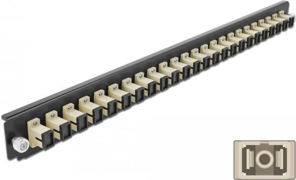 DeLOCK - Rack monteringsplade til fiberoptisk splejsningsboks - front - SC MM X 24 - beige - 1U - 48,3 cm (19") (43353) Beige, Sort