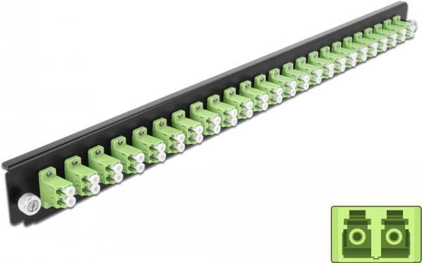 DeLOCK - Rack monteringsplade til fiberoptisk splejsningsboks - front - LC MM X 24 - lysegrøn - 1U - 48,3 cm (19") (43362) Grøn