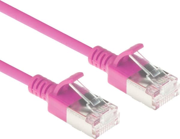 ACT Pink 1 meter LSZH U/FTP CAT6A datacenter slimline patch-kabel uden problemer med RJ45-stik (DC7401)