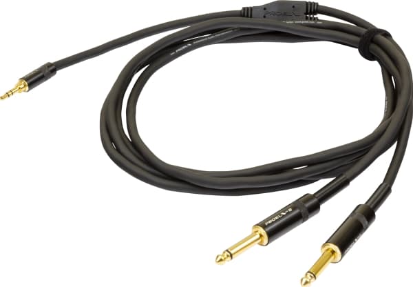 PROEL 3,5 mm stereo uros - 2 x 6,3 mm mono uros, 1,5 m, musta