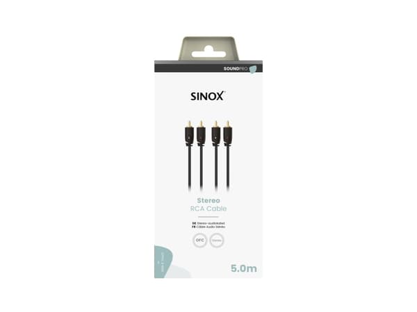 Sinox SXA04205, 2 x RCA, hankontakt, 2 x RCA, hankontakt, 5 m, Svart