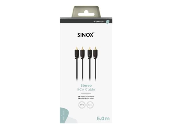 Sinox SXA04205, 2 x RCA, hankontakt, 2 x RCA, hankontakt, 5 m, Svart