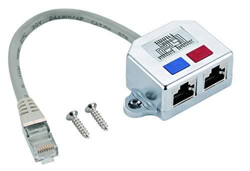 Helos T-Adapter Cat 5e ISDN/ISDN kabeldelningsadapter 0,15m - 1x RJ45-kontakt till 2x RJ45-uttag - metallpläterat plasthölje - kabellängd: 0,15m - gul