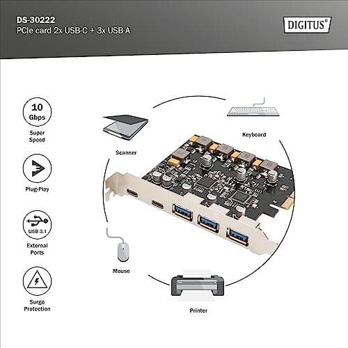 DIGITUS PCIe-kort 10 Gbps 2x USB-C/3x USB-A (DS-30222)