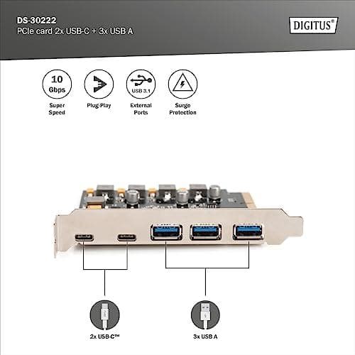 DIGITUS PCIe-kort 10 Gbps 2x USB-C/3x USB-A (DS-30222)