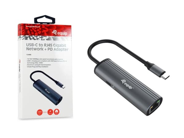 Utrusta USB-C till RJ45 Gigabit nätverk + PD-adapter - USB Typ-C - RJ-45 - USB 3.2 Gen 1 (3.1 Gen 1) Typ-C - 1000 Mbps - Svart - Grå - Aluminium - 100