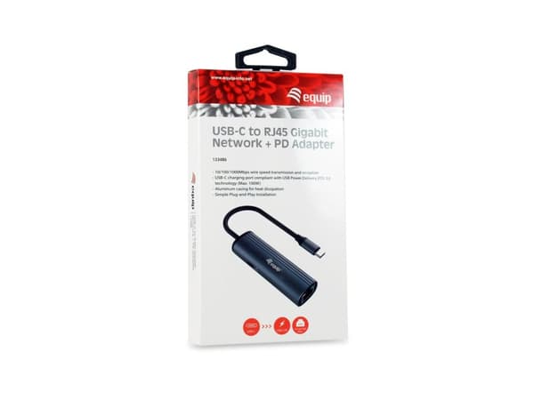 Utrusta USB-C till RJ45 Gigabit nätverk + PD-adapter - USB Typ-C - RJ-45 - USB 3.2 Gen 1 (3.1 Gen 1) Typ-C - 1000 Mbps - Svart - Grå - Aluminium - 100