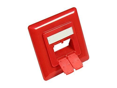 Centerplade 50x50mm inkl. dækramme 80x80mm til netværksstik, trafikrød RAL3020, Gode forbindelser (GC-N0057)