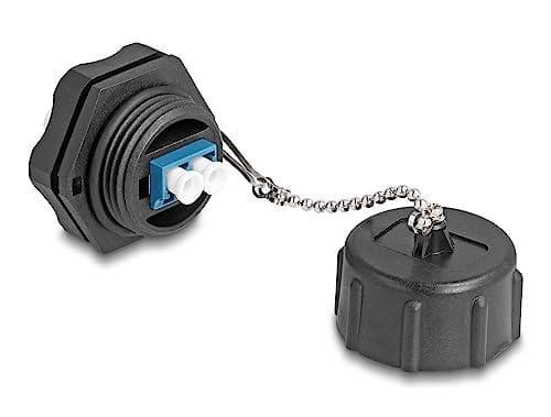 Delock FO panelstik LC duplex til LC duplex med tætningshætte singlemode IP68 støvtæt og vandtæt (87886)