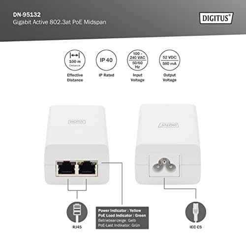 Digitus Gigabit Active 802.3at PoE Midspan - Gigabit Ethernet - 1000 Mbit/s - IEEE 802.3 - IEEE 802.3ab - IEEE 802.3af - IEEE 802.3at - IEEE 802.3u -