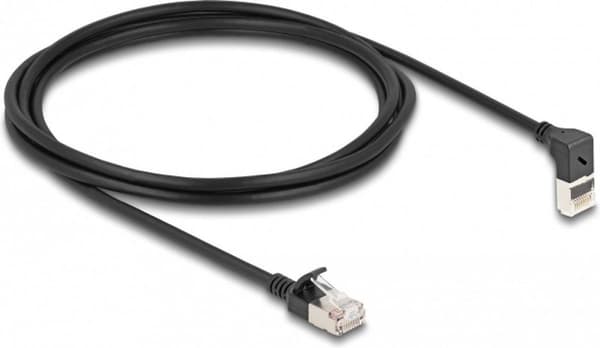Delock RJ45 netværkskabel Cat.6A S/FTP Slank 90° vinklet op / lige 2 m sort (80288)