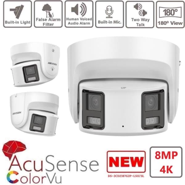 Hikvision DS-2CD2387G2P-LSU/SL(4mm)(C) Turret-overvågningskamera med 8 megapixel, op til 40m belysning ColorVu-kamera med farvebilleder om natten ved