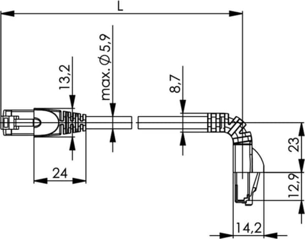 Telegärtner MP8 FS 500 - Patchkabel - RJ-45 (M) til RJ-45 (M) - 5 m - SFTP, PiMF - CAT 6a - 90° stik, skærmet, halogenfri, uden krog, flertrådet - Rød