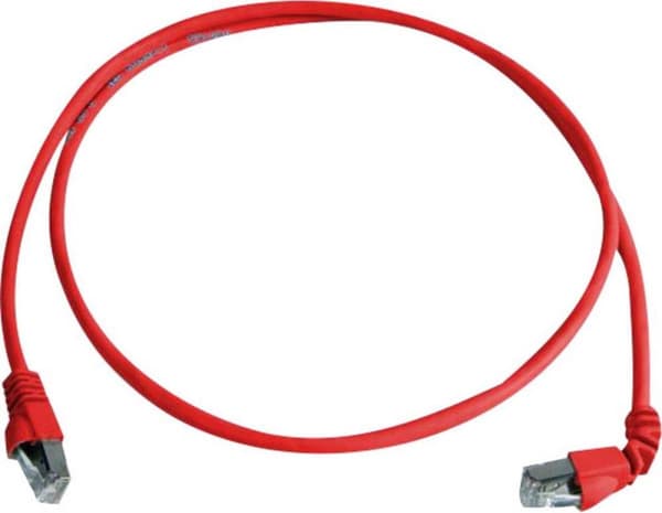 Telegärtner MP8 FS 500 - Patchkabel - RJ-45 (M) til RJ-45 (M) - 5 m - SFTP, PiMF - CAT 6a - 90° stik, skærmet, halogenfri, uden krog, flertrådet - Rød