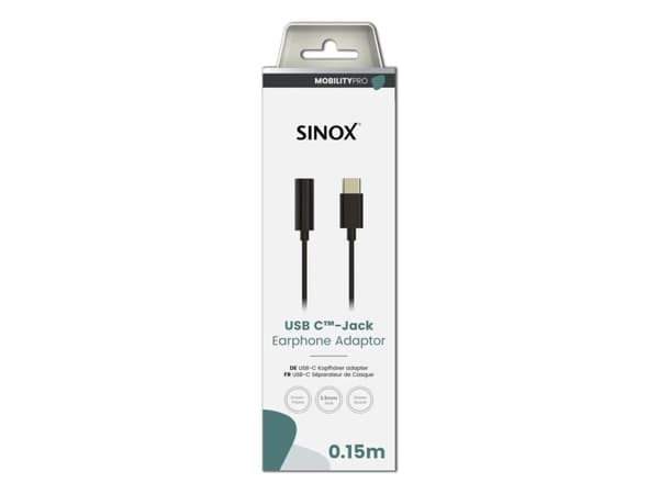 Sinox PRO USB C™ til mini jack adapter. 0,15m. Sort
