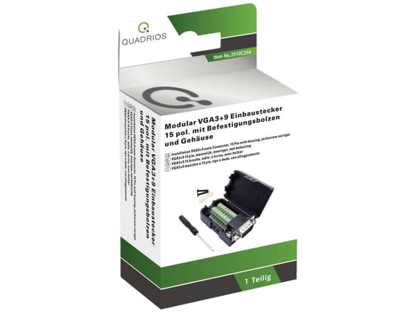 Quadrios 2010C254 VGA-kontakt Kontakt, rak Stiftantal: 15 Svart 1 Set
