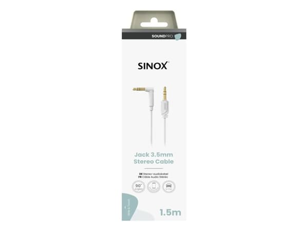 Sinox PRO mini jack-kabel med vinkelkontakt. 1,5 m. Vit