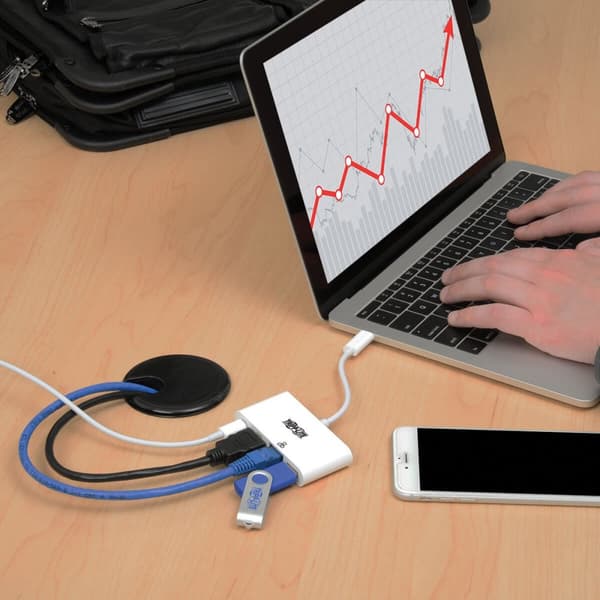 Eaton PowerWare Tripp Lite USB C till HDMI Multiport Video Adapter Converter med USB-A-hubb, USB-C PD-laddning, Gigabit Ethernet-port, Thunderbolt 3-k