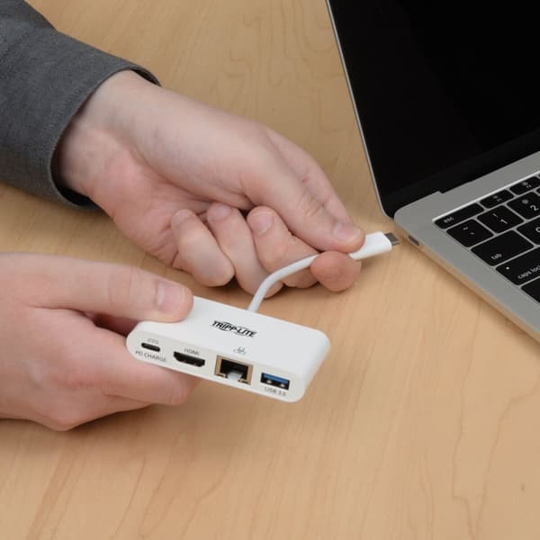 Eaton PowerWare Tripp Lite USB C till HDMI Multiport Video Adapter Converter med USB-A-hubb, USB-C PD-laddning, Gigabit Ethernet-port, Thunderbolt 3-k