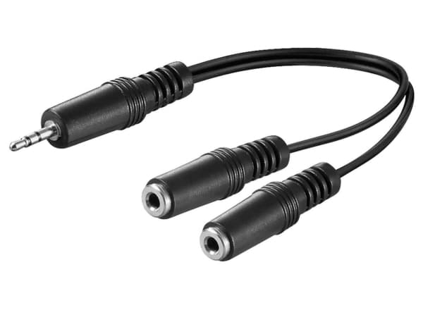 Wentronic Goobay 3,5 mm jack adapterkabel, svart, 0,2 m - 3,5 mm jack plugg (3-pinners, stereo) > 2x 3,5 mm jack jack (2-pins, mono) (50465)