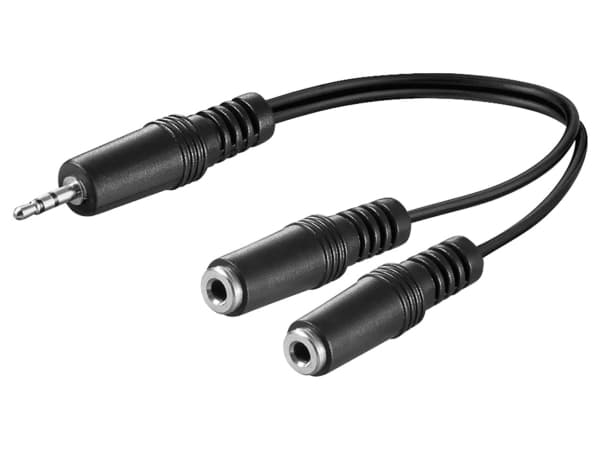Wentronic Goobay 3,5 mm jack adapterkabel, svart, 0,2 m - 3,5 mm jack plugg (3-pinners, stereo) > 2x 3,5 mm jack jack (2-pins, mono) (50465)