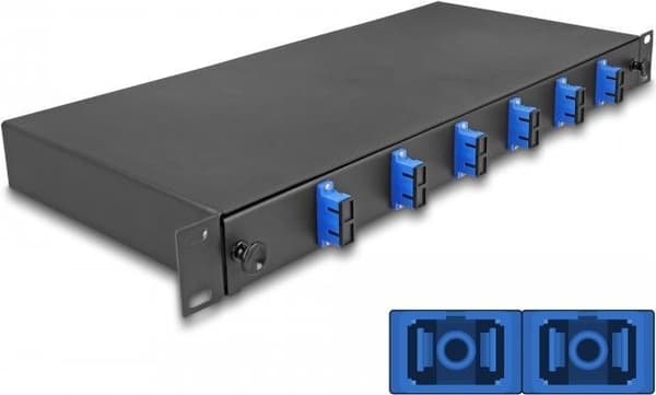 Delock 19? Fiberoptisk splejsningsboks 6 x SC Duplex OS2 1U fuldt udstyret klar til splejsning (67000) Sort