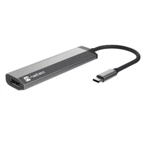 NATEC Fowler Slim USB-C 2XUSB 3.0,HDMI 4K,USB-C PD-adapter - Kabelansluten - Svart