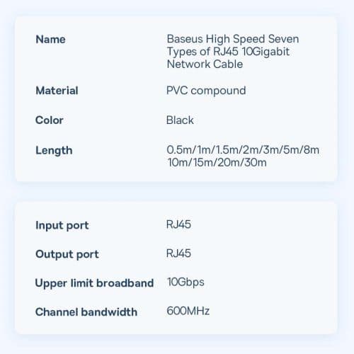 Baseus Network Cable High Speed (CAT7) of RJ45 (round cable) 10 Gbps, 1m Black (WKJS010101)