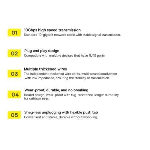 Baseus Network Cable High Speed (CAT7) of RJ45 (round cable) 10 Gbps, 1m Black (WKJS010101)