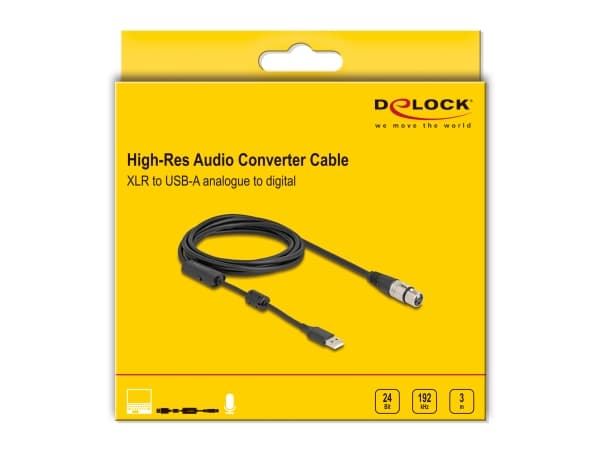Delock - Mikrofonkabel - USB hane till XLR3 hona - 3 m - svart/silver