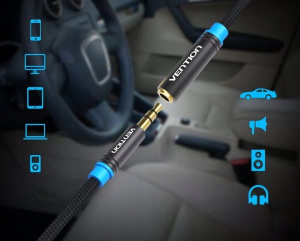 3.5mm cotton braided audio extension cable 3m Vention VAB-B06-B300-M black