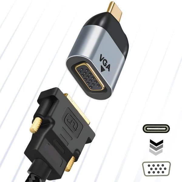 USB-C hane till VGA hona videoadapter 1080p Upplösning Kompakt grå