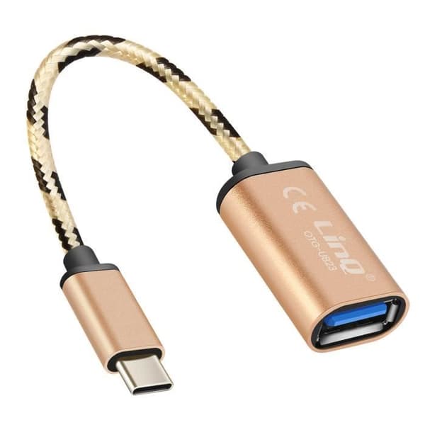 USB-C till USB OTG adapterkabel 15cm LinQ Gold
