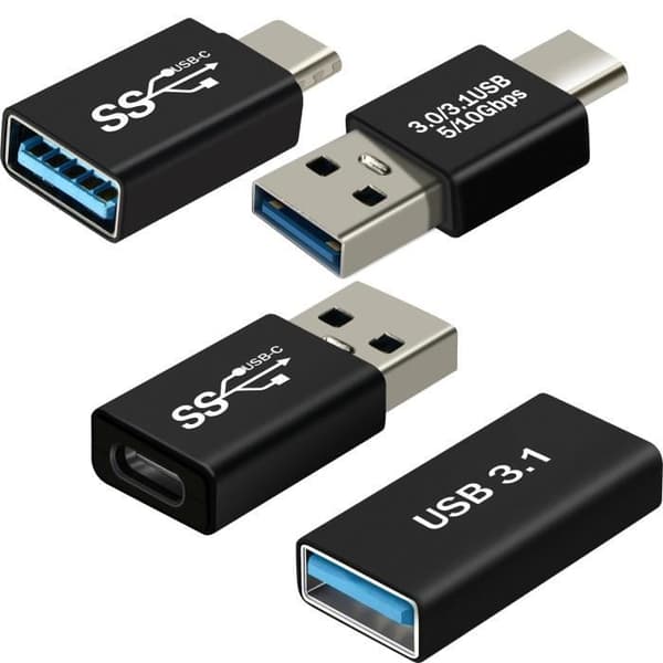 USB C + USB Adapter - AVIZAR - Paket med 4 - Hane Hona OTG - Svart