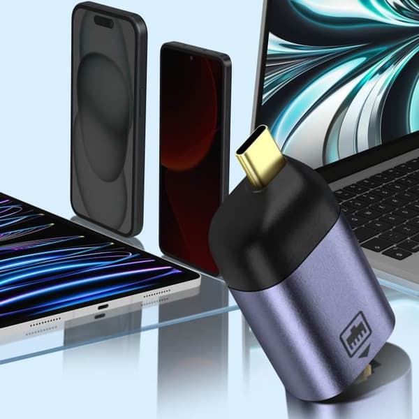 USB-C till Ethernet-adapter - AVIZAR - 100 Mbps hastighet - Kompakt design - Mörkgrå